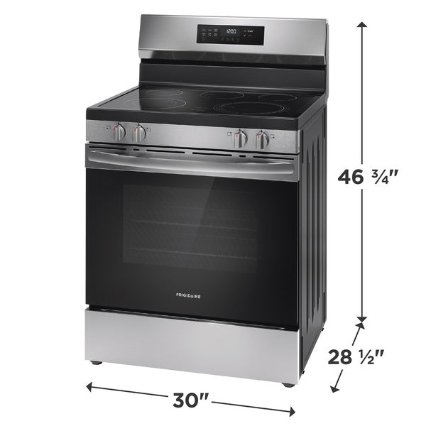 Frigidaire 30" 5.3 Cu. Ft.5 Element Freestanding Electric Range in Stainless Steel with EvenTemp and Steam Clean Stainless Steel