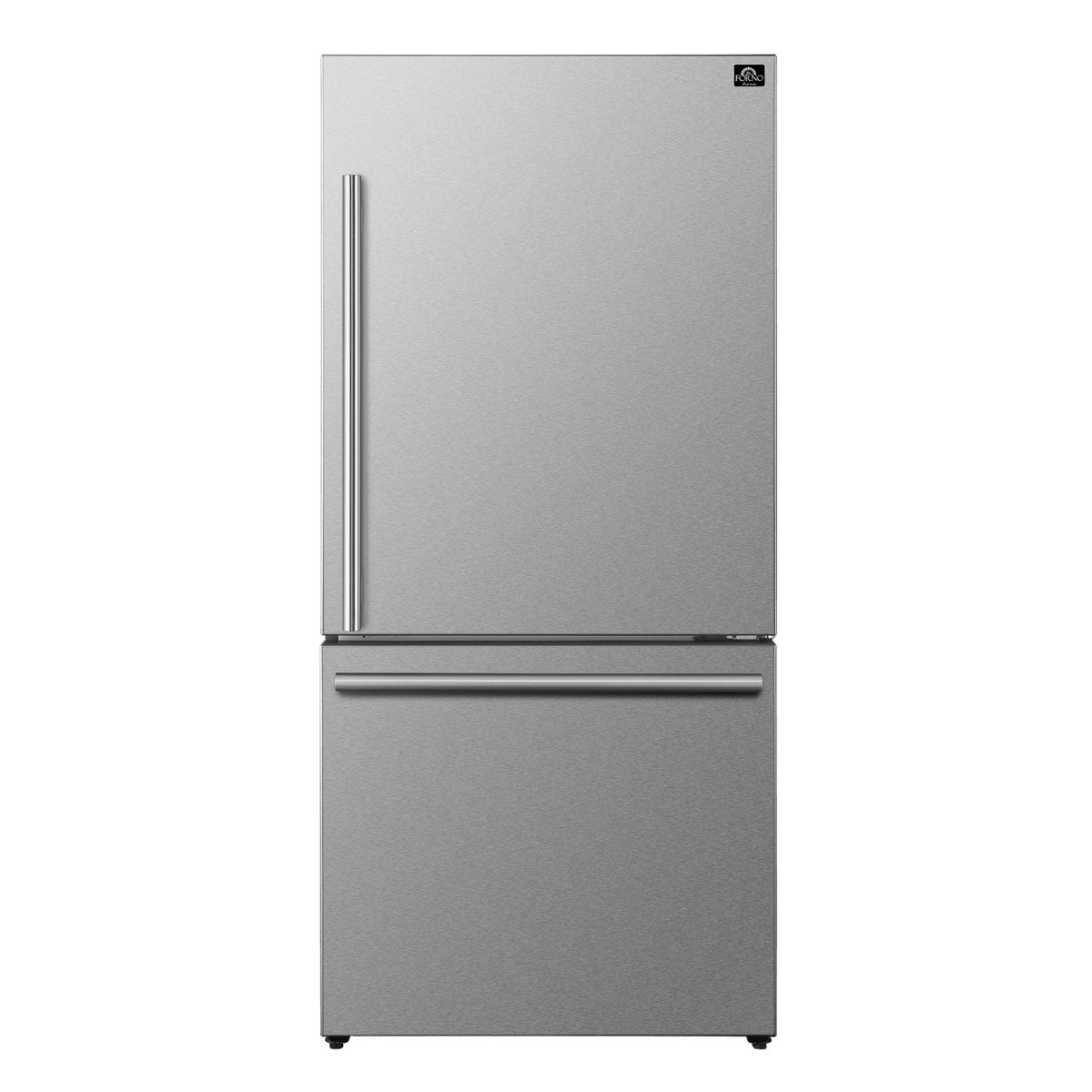 FORNO 31″ Milano Espresso Bottom Freezer Right Swing Door Refrigerator in Stainless Steel, 17.2 cu. ft. Additionnal Antique Brass Handles Included