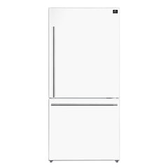 FORNO 31″ Milano Espresso Bottom Freezer Right Swing Door Refrigerator in White, 17.2 cu. ft. Additionnal Antique Brass Handles Included