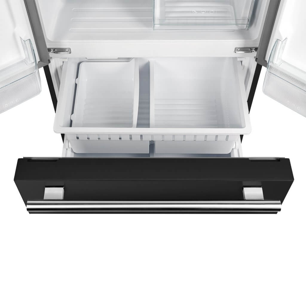 FORNO – Espresso Gallipoli 30-inch French Door Black Refrigerator, 17.5 cu. ft. Capacity with Ice Maker