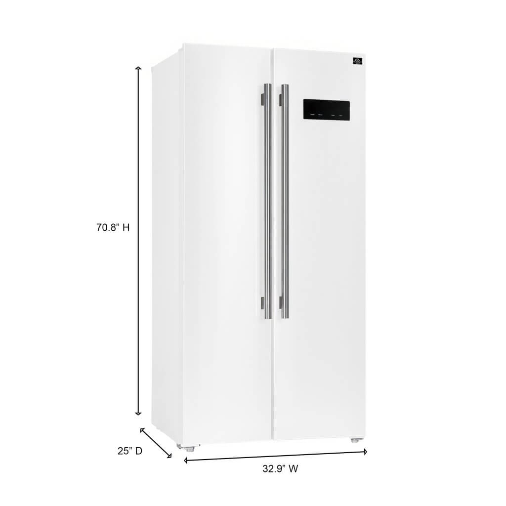 Forno Salerno Espresso 33-inch Side-by-side 15.6 Cu.ft. White Refrigerator Additionnal Stainless Steel Handles Included