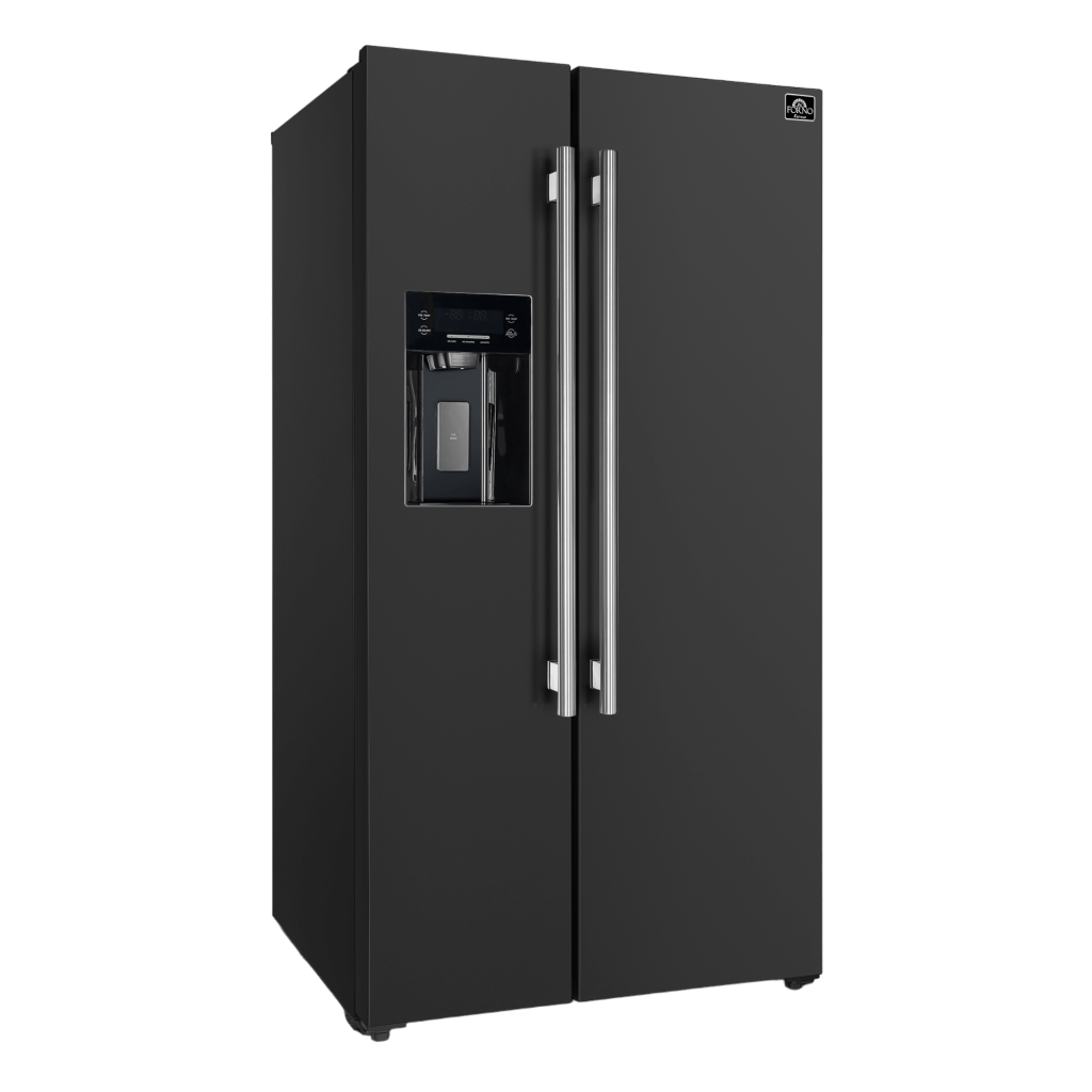 Forno Espresso Salerno 36-inch Side-by-side 20 Cu.ft Refrigerator In Black With Ice & Water Dispense