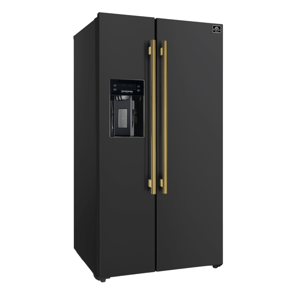 Forno Espresso Salerno 36-inch Side-by-side 20 Cu.ft Refrigerator In Black With Ice & Water Dispense