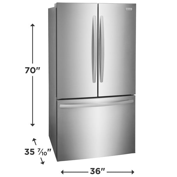 Frigidaire 27.8 Cu. Ft. 36 Inch French Door Refrigerator w/Water dispenser Energy Star Certified: Stainless Steel