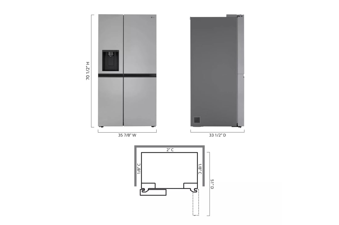 LG 27.16 Cu. - 36 Inch Freestanding Side by Side Refrigerator - Stainless Steel