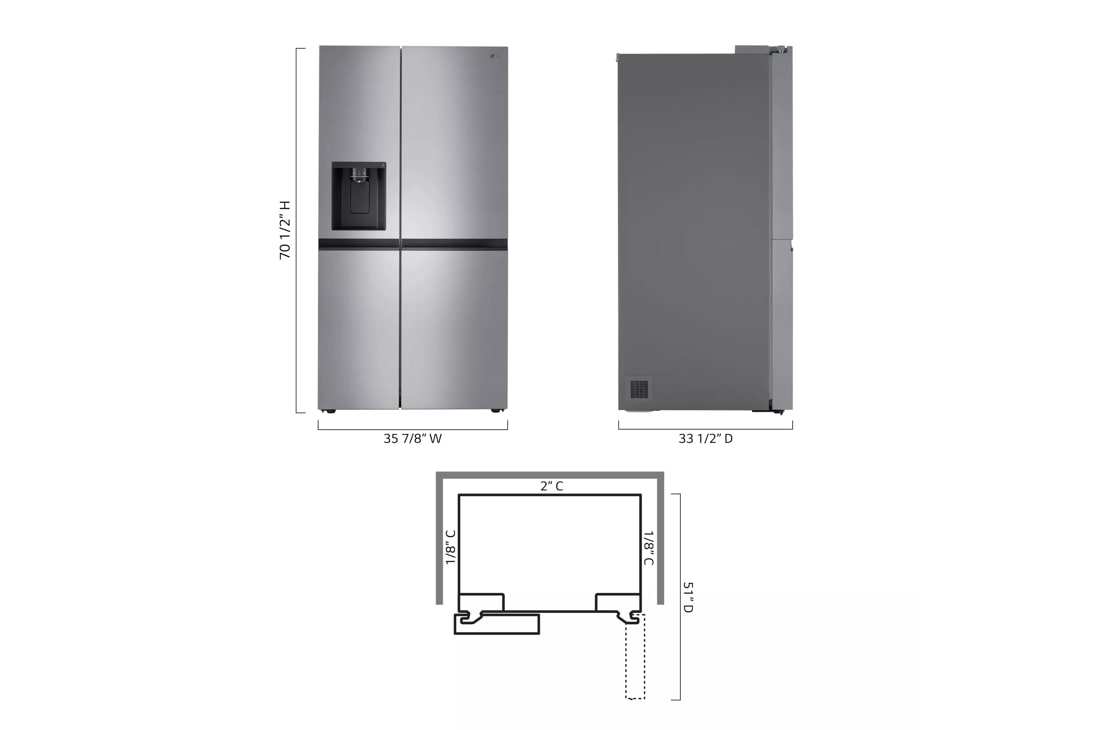 LG 27.16 Cu. - 36 Inch Freestanding Side by Side Refrigerator - Stainless Steel Look