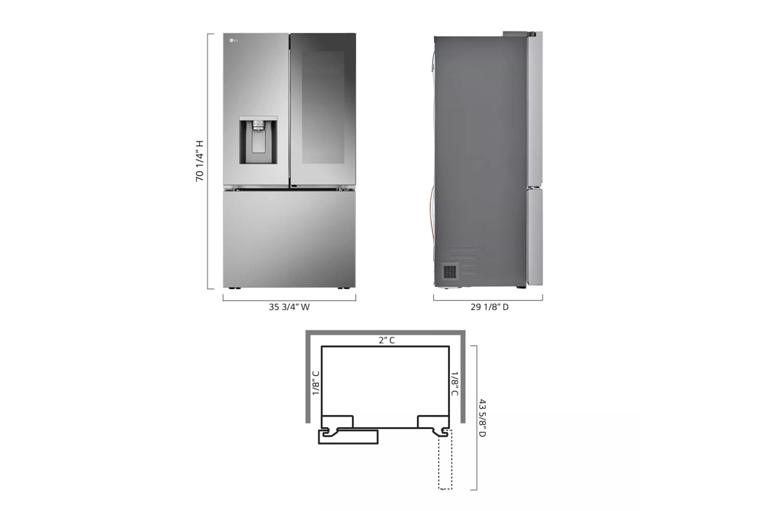 LG 36-inch Wide InstaView Counter-Depth MAX Refrigerator - 26 cu. ft. -  Stainless Steel