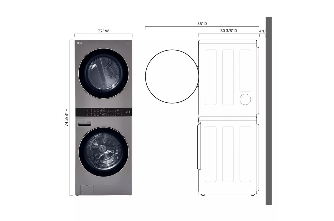 LG 4.5 Cu. Ft. HE Smart Front Load Washer and 7.4 Cu. Ft. Gas Dryer WashTower with Built-In Intelligence - Graphite Steel