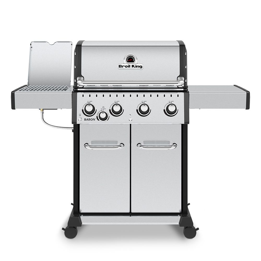 Broil King Baron S440 Pro Stainless Steel Infrared 4-Burner Gas Grill with Side Burner