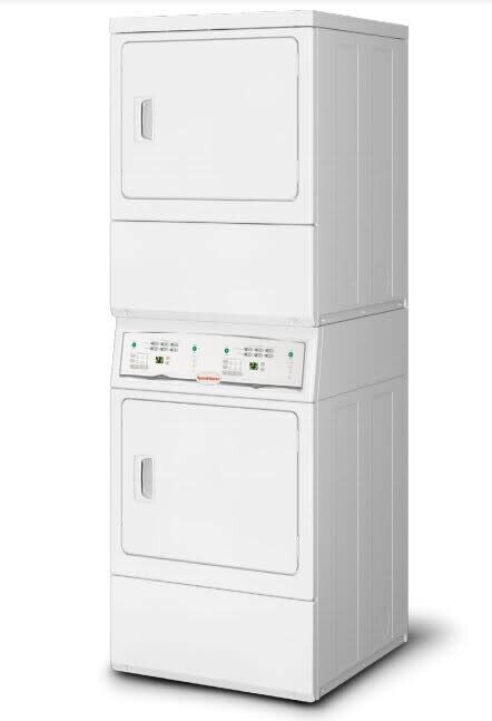 Speed Queen 27 Inch Commercial Gas Stacked Dryer with 14 Cu. Ft. Total Capacity LSGE5AGS113TW01