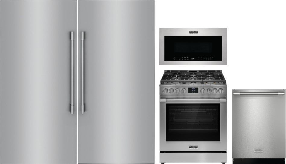 Frigidaire Professional 5-Piece Kitchen Appliance Package – Refrigerator Column, Freezer Column, Slide-In Gas Range, Over-The-Range Microwave & Fully Integrated Dishwasher in Stainless Steel