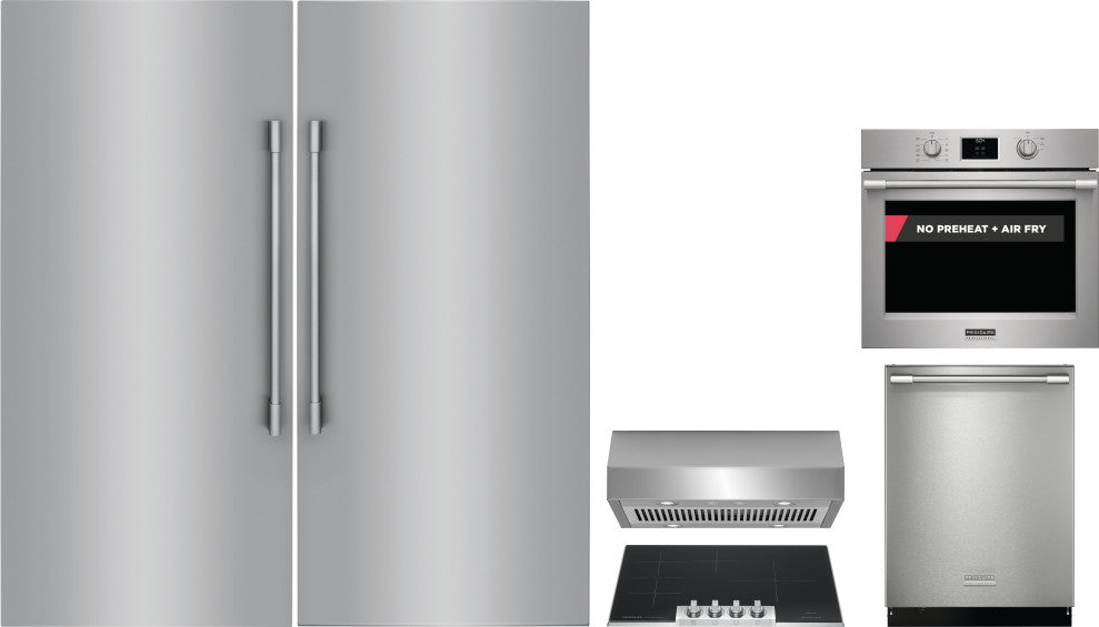 Frigidaire Professional 6-Piece Kitchen Appliance Package –  Refrigerator Column,  Freezer Column, Induction Cooktop,  Fully Integrated Dishwasher, Single Electric Wall Oven & Under-Cabinet Range Hood in Stainless Steel