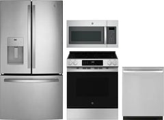 4 Piece Kitchen Appliances Package with French Door Refrigerator, Electric Range, Dishwasher and Over the Range Microwave in Stainless Steel