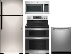 4 Piece Kitchen Appliances Package with Top Freezer Refrigerator, Electric Range, Dishwasher and Over the Range Microwave in Silver