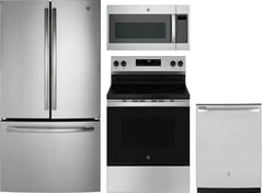 4 Piece Kitchen Appliances Package with French Door Refrigerator, Electric Range, Dishwasher and Over the Range Microwave in Stainless Steel
