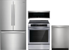 Frigidaire Gallery 4-Piece Kitchen Appliance Package – Counter-Depth French Door Refrigerator, Freestanding Induction Range, Fully Integrated Dishwasher & Over-the-Range Microwave in Stainless Steel