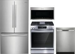 Frigidaire Gallery 4-Piece Kitchen Appliance Package – French Door Refrigerator, Freestanding Gas Range, Fully Integrated Dishwasher & Over-the-Range Microwave in Stainless Steel