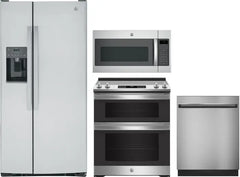 4 Piece Kitchen Appliances Package with Side-by-Side Refrigerator, Electric Range, Dishwasher and Over the Range Microwave in Stainless Steel