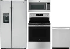 4 Piece Kitchen Appliances Package with Side-by-Side Refrigerator, Electric Range, Dishwasher and Over the Range Microwave in Stainless Steel