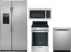 4 Piece Kitchen Appliances Package with Side-by-Side Refrigerator, Electric Range, Dishwasher and Over the Range Microwave in Stainless Steel