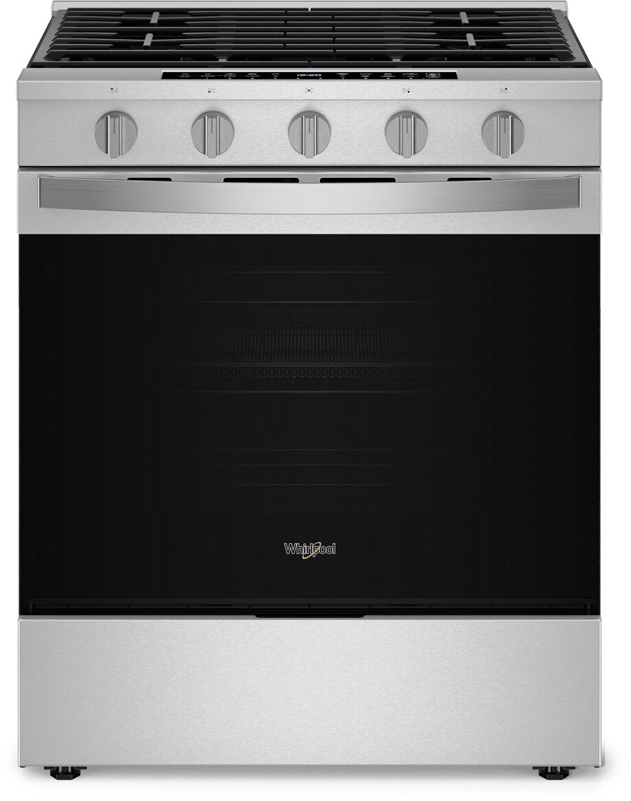 Whirlpool 4-Piece Kitchen Appliance Package – French Door Refrigerator, Slide-In Gas Smart Range, Fully Integrated Dishwasher & Over-the-Range Microwave in Stainless Steel