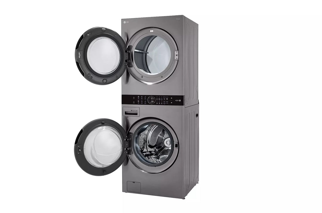 LG 4.5 Cu. Ft. HE Smart Front Load Washer and 7.4 Cu. Ft. Gas Dryer WashTower with Built-In Intelligence - Graphite Steel