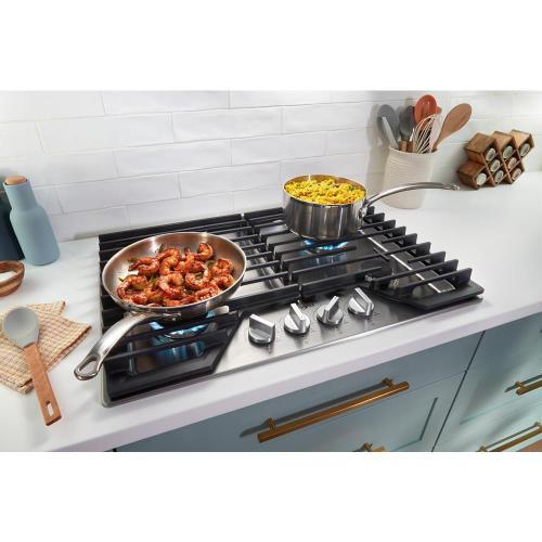 Whirlpool 36-inch Gas Cooktop with 2-in-1 Hinged Grate to Griddle - Stainless Steel