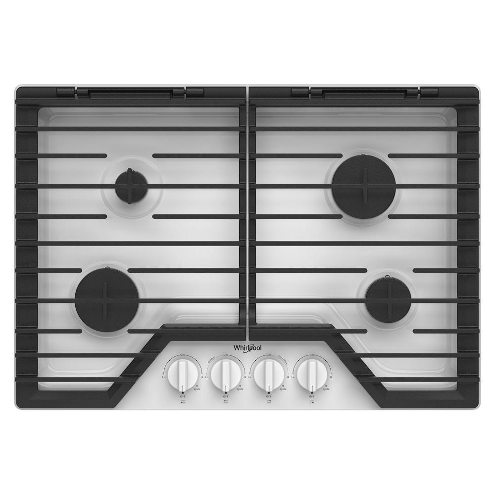 Whirlpool 30-inch Gas Cooktop with EZ-2-Lift Hinged Cast-Iron Grates - White