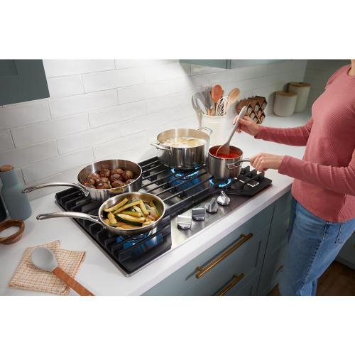 Whirlpool 36-inch Gas Cooktop with 2-in-1 Hinged Grate to Griddle - Stainless Steel