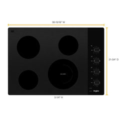 Whirlpool 30-inch Electric Ceramic Glass Cooktop with Dual Radiant Element - Black