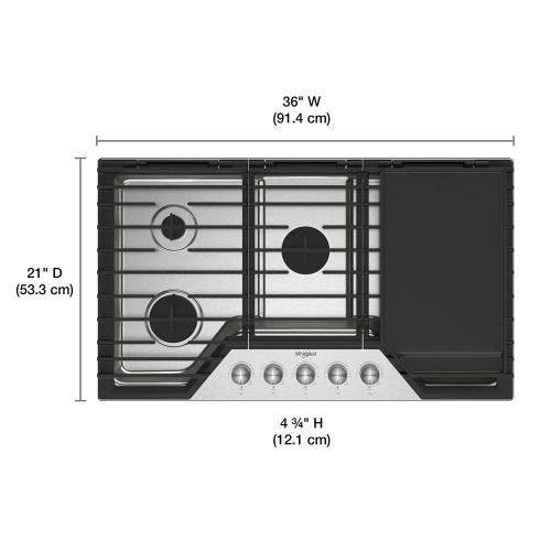 Whirlpool 36-inch Gas Cooktop with 2-in-1 Hinged Grate to Griddle - Stainless Steel