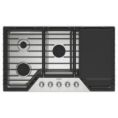 Whirlpool 36-inch Gas Cooktop with 2-in-1 Hinged Grate to Griddle - Stainless Steel