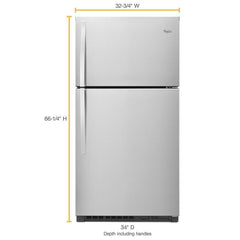 Whirlpool 33-inch Wide Top Freezer Refrigerator - 21 cu. ft. - Stainless Steel