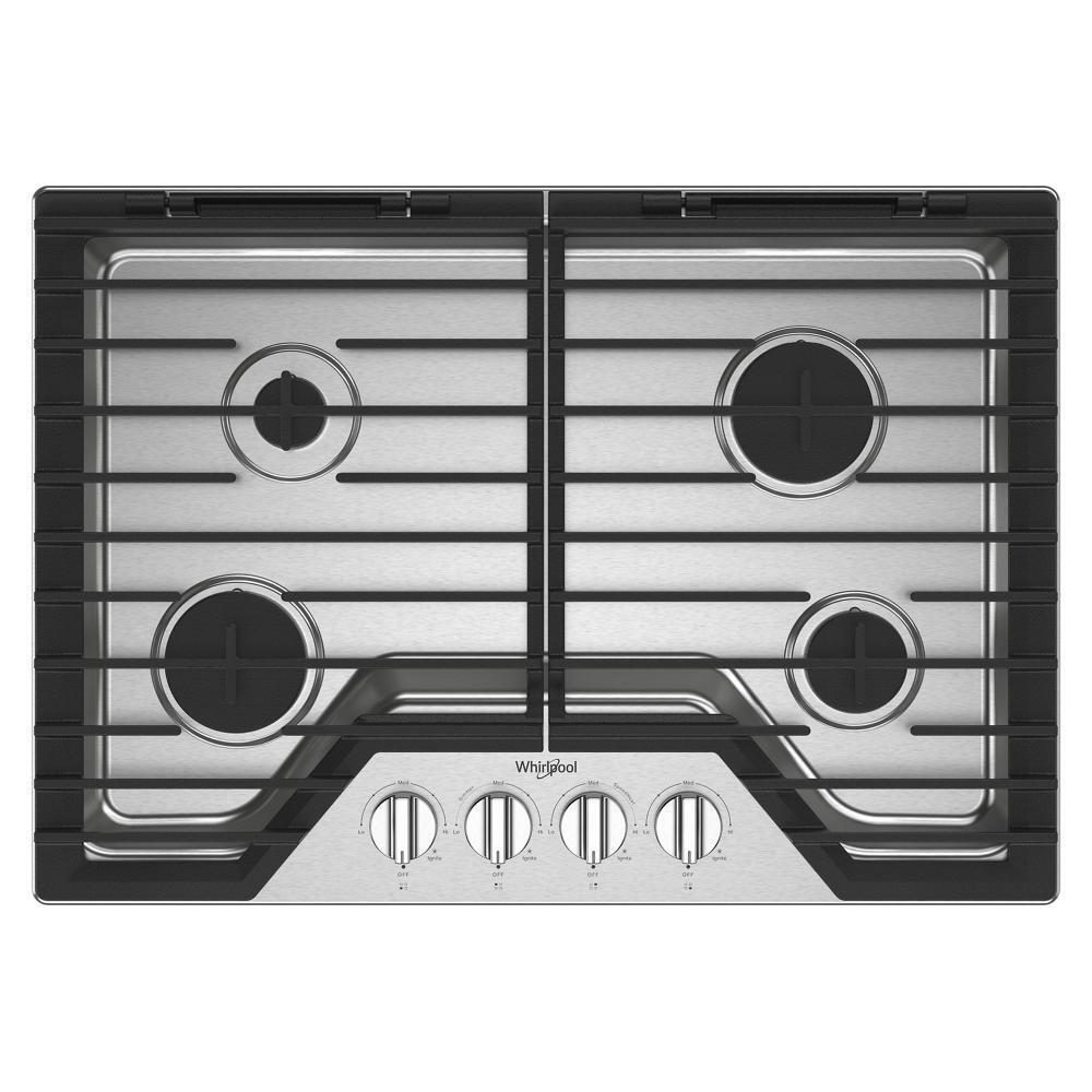 Whirlpool 30-inch Gas Cooktop with EZ-2-Lift Hinged Cast-Iron Grates - Stainless Steel