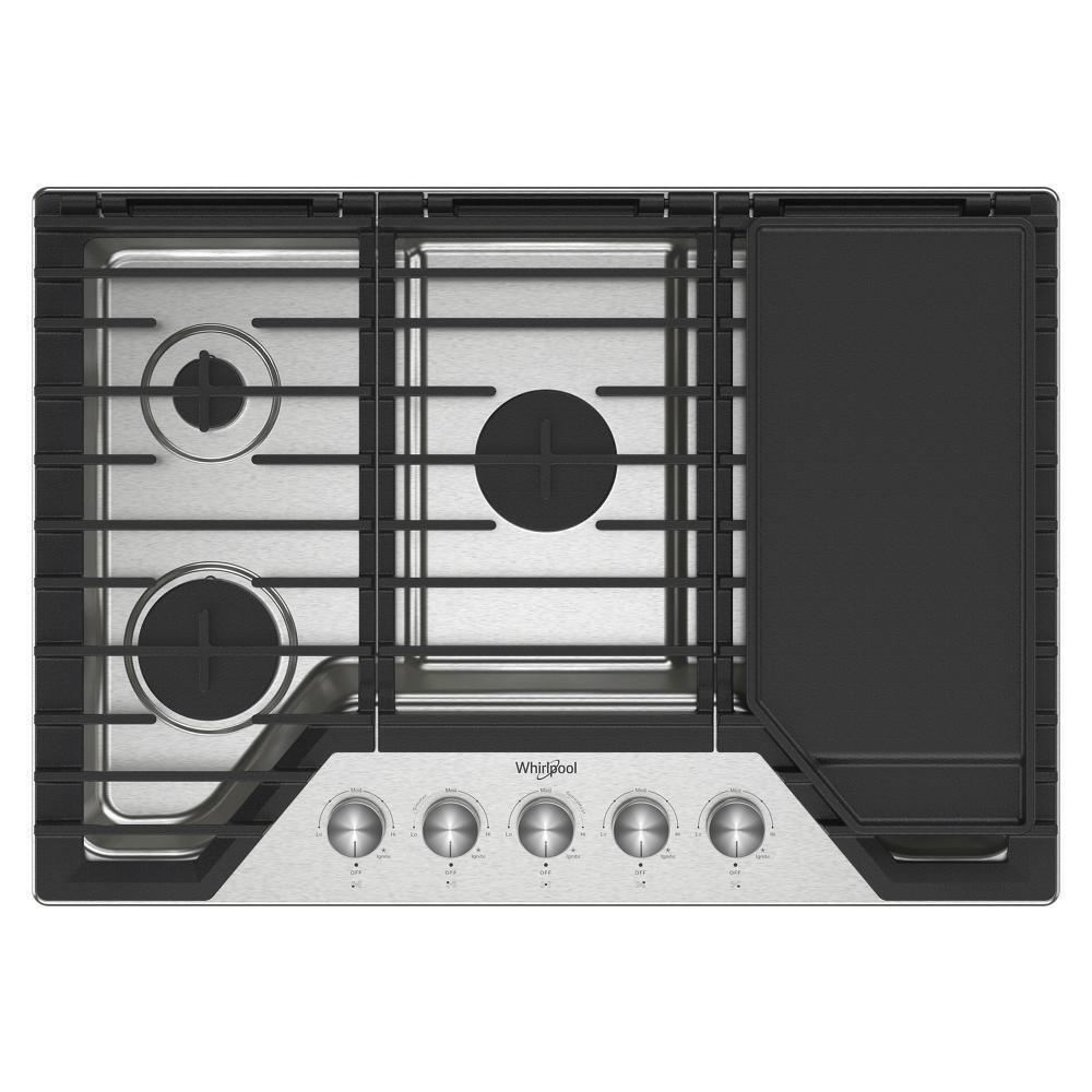 Whirlpool 30-inch Gas Cooktop with 2-in-1 Hinged Grate to Griddle - Stainless Steel