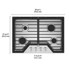 Whirlpool 30-inch Gas Cooktop with EZ-2-Lift Hinged Cast-Iron Grates - Stainless Steel