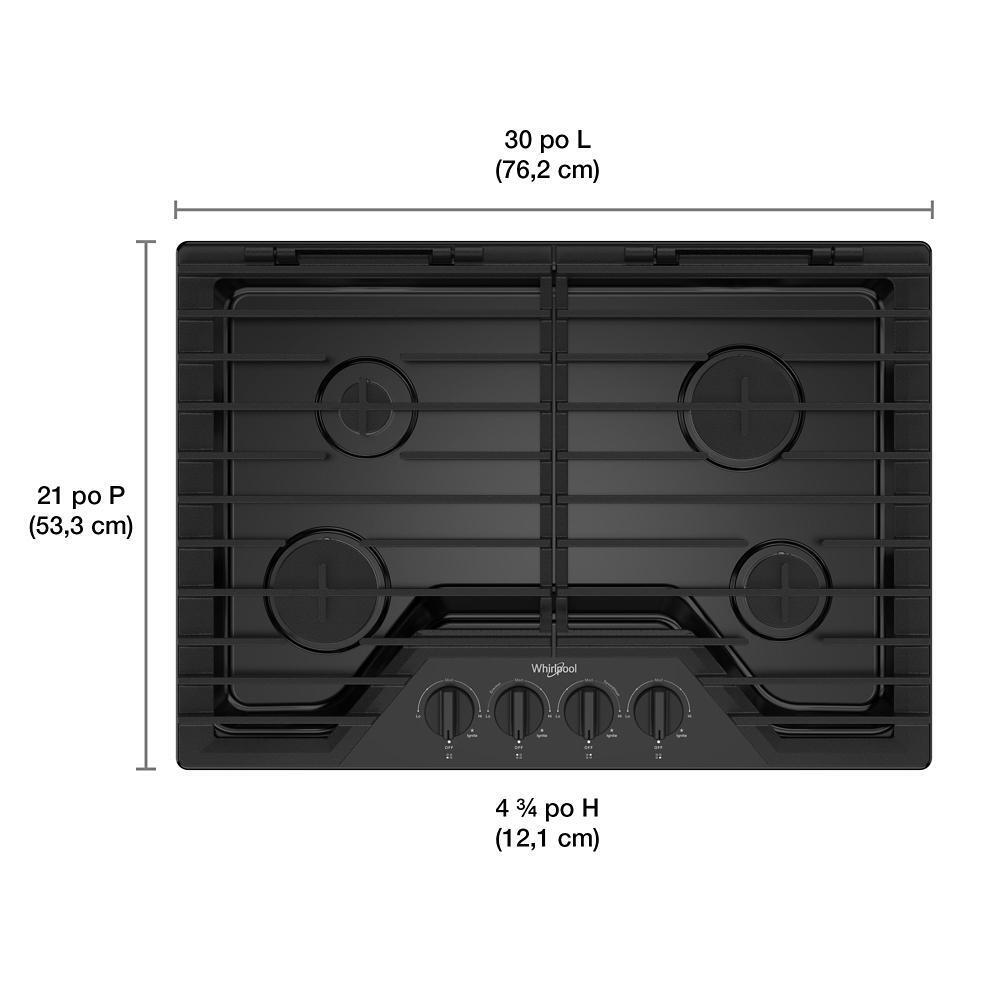 Whirlpool 30-inch Gas Cooktop with EZ-2-Lift Hinged Cast-Iron Grates - Black