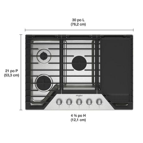 Whirlpool 30-inch Gas Cooktop with 2-in-1 Hinged Grate to Griddle - Stainless Steel