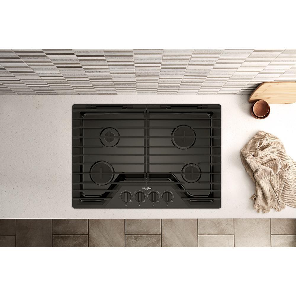 Whirlpool 30-inch Gas Cooktop with EZ-2-Lift Hinged Cast-Iron Grates - Black