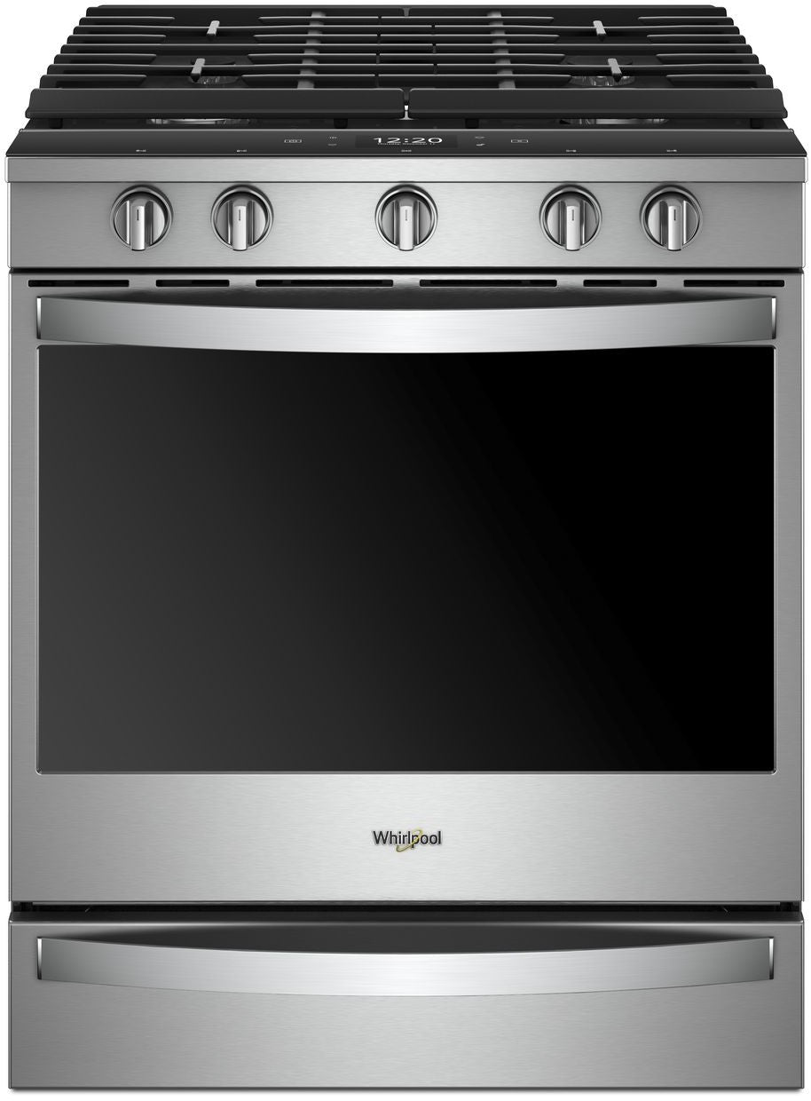 Whirlpool 4-Piece Kitchen Appliance Package – French Door Refrigerator, Slide-In Gas Smart Range, Fully Integrated Dishwasher & Over-the-Range Microwave Oven in Fingerprint-Resistant Stainless Steel
