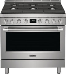 Frigidaire Professional 5-Piece Kitchen Appliance Package –  Refrigerator Column,  Freezer Column, Freestanding Dual Fuel Range,  Fully Integrated Dishwasher & Wall Mount Chimney Range Hood in Stainless Steel
