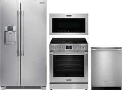 Frigidaire Professional 4-Piece Kitchen Appliance Package – Counter Depth Side-by-Side Refrigerator, Slide-In Gas Range, Fully Integrated Dishwasher & Over-the-Range Microwave in Stainless Steel