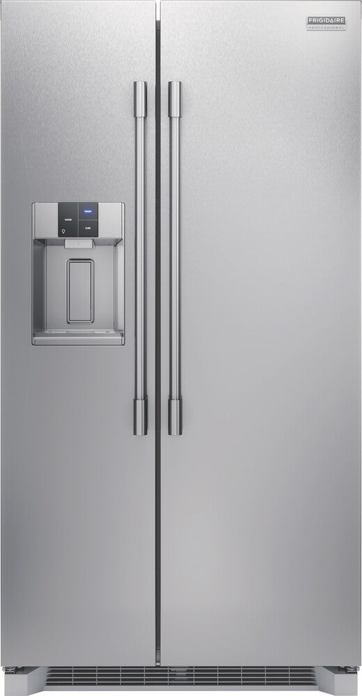 Frigidaire Professional 4-Piece Kitchen Appliance Package – Counter Depth Side-by-Side Refrigerator, Slide-In Gas Range, Fully Integrated Dishwasher & Over-the-Range Microwave in Stainless Steel