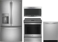 4 Piece Kitchen Appliances Package with French Door Refrigerator, Electric Range, Dishwasher and Over the Range Microwave in Stainless Steel