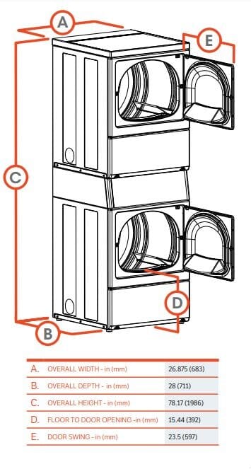 Speed Queen 27 Inch Commercial Gas Stack Dryer with 14 Cu. Ft. Total Capacity SSGSXAGS113TW01