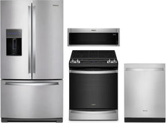 Whirlpool 4-Piece Kitchen Appliance Package – French Door Refrigerator, Slide-In Gas Range, Fully Integrated Dishwasher & Over-the-Range Microwave in Stainless Steel