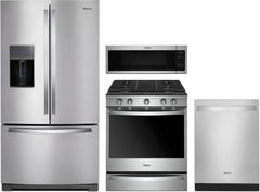 Whirlpool 4-Piece Kitchen Appliance Package – French Door Refrigerator, Slide-In Gas Smart Range, Fully Integrated Dishwasher & Over-the-Range Microwave Hood Combination in Fingerprint-Resistant Stainless Steel